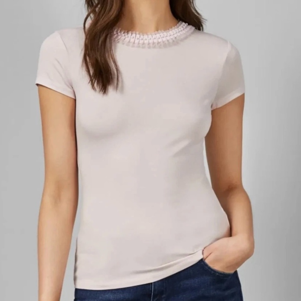Ted Baker Pale Pink Short Sleeve Embellished Neck Tee